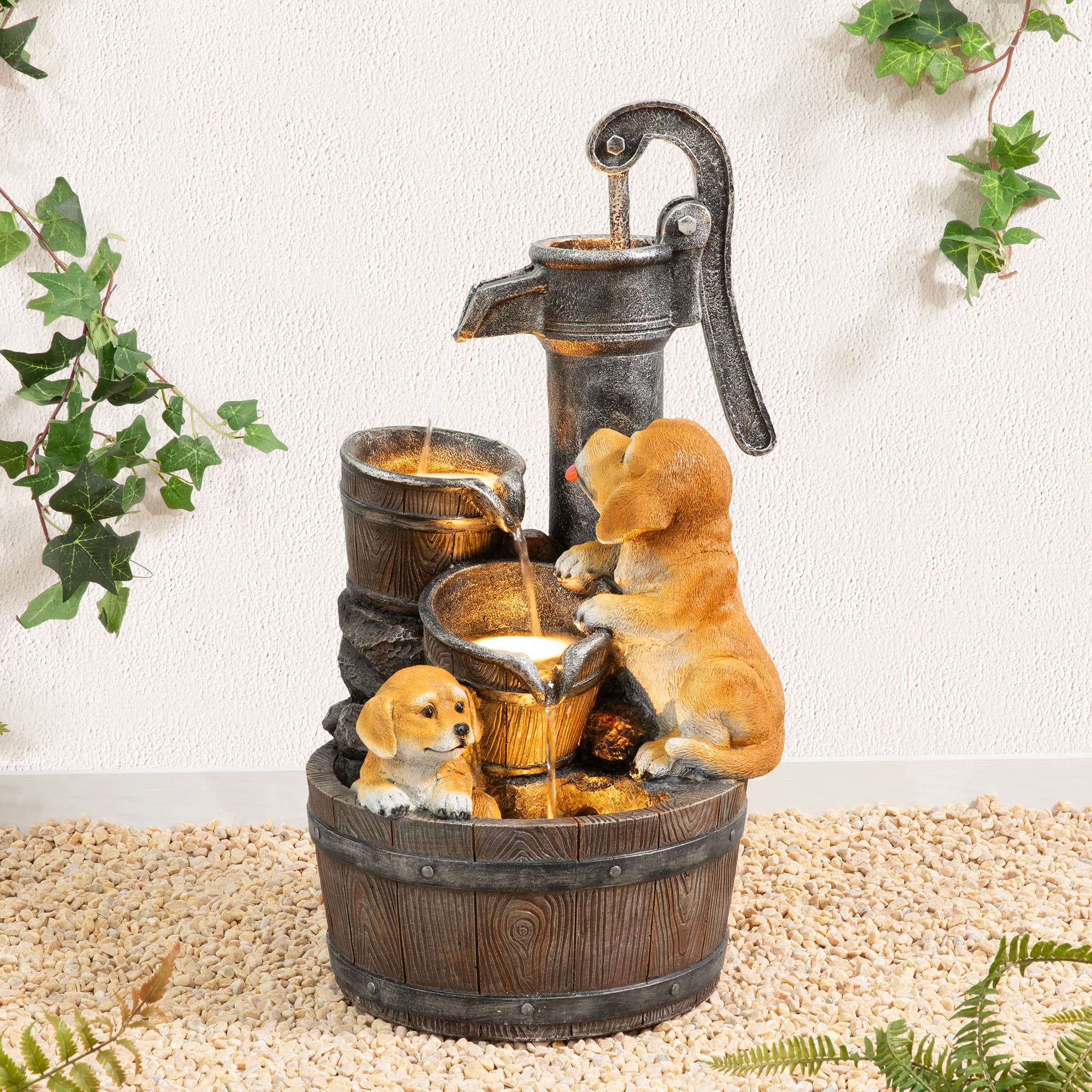 Glitzhome® 23.75" LED Dog Playing Outdoor Fountain